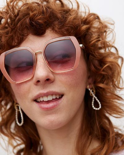 Oliver Bonas Peach Hexagonal Sunglasses - Brown