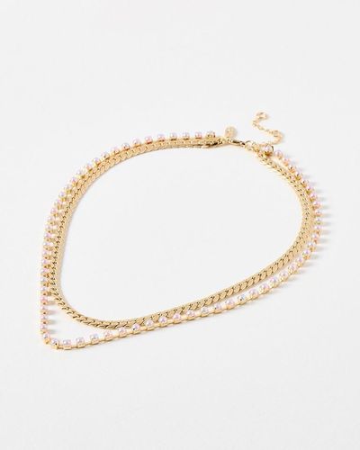 Oliver Bonas Lyria Faux Pearl Plaited Snake Chain Layered Necklace - White