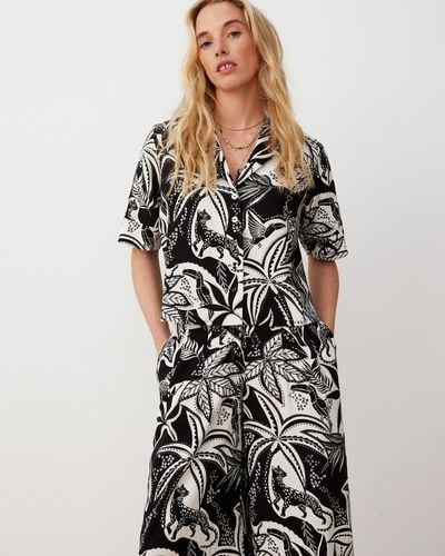 Oliver Bonas Monochrome Tropical Print Shirt, Size 6 - Black
