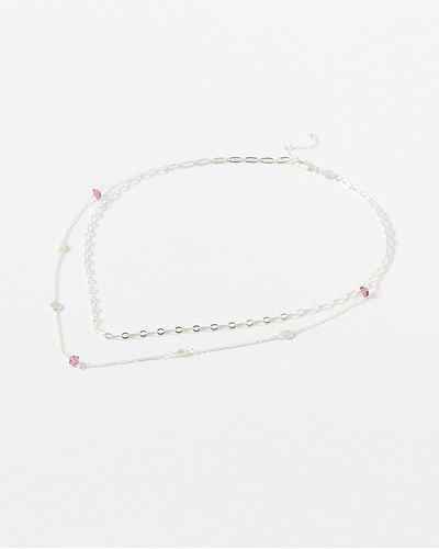 Oliver Bonas Ula Pearl Layered Silver Chain Collar Necklace - Natural