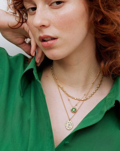Oliver Bonas Misty Gold & Textured Pendant Necklace - Green