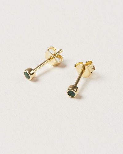 Oliver Bonas Nettie Malachite Stone & Gold Plated Mini Stud Earrings - Green
