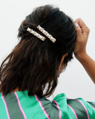 Oliver Bonas Roxi Faux Pearl Hair Slides Pack Of Two - White