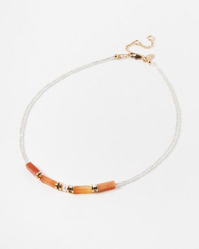 Oliver Bonas Simone Seed Bead & Rectangular Stone Collar Necklace - White