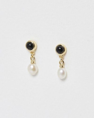 Oliver Bonas Madeline Onyx & Baroque Pearl Drop Earrings - Natural