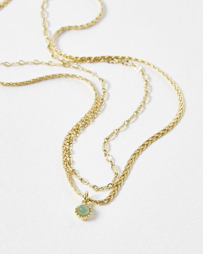 Oliver Bonas Calla Green Aventurine Layered Pendant Necklace - White