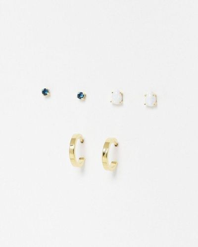 Oliver Bonas Rita Opalite Stud & Hoop Gold Plated Earring Set - Multicolor