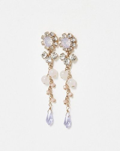 Oliver Bonas Clara Flower & Stone Drop Stud Earrings - White