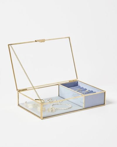 Oliver Bonas Gold & Glass Blue Satin Jewellery Box
