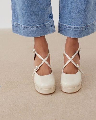 Alohas Lana Onix Cream Leather Platform Mary Jane Heels, Size Uk 4 - Natural