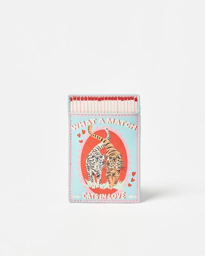 Oliver Bonas Cat Matchbox Blue Card Holder - White