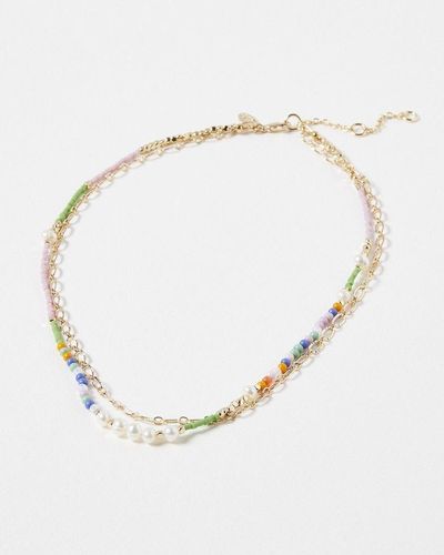 Oliver Bonas Nova Bead Double Row Layered Chain Necklace - Natural