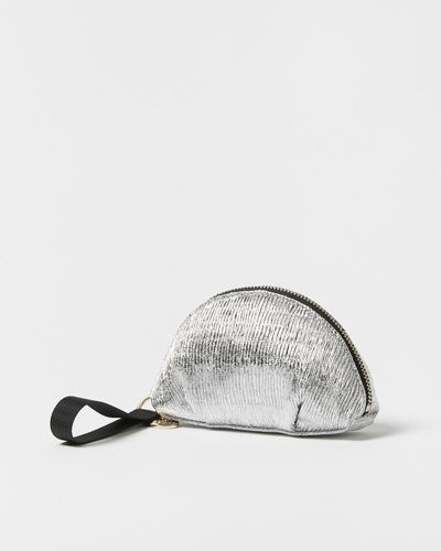 Oliver Bonas Rae Silver Crinkle Zipped Pouch - Grey