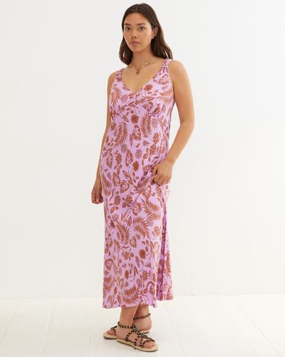 Oliver Bonas Floral Purple Satin Slip Dress, Size 8 - Pink