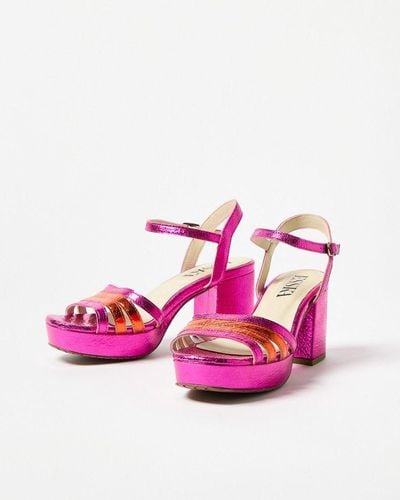 Oliver Bonas Esska Camilla Metallic & Orange Leather Heeled Sandals - Pink