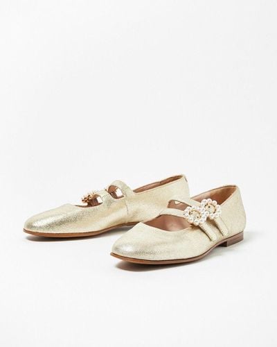 Oliver Bonas Mary Jane Pearl Buckle Leather Shoes - Natural
