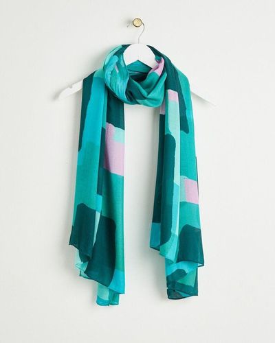 Oliver Bonas Abstract Squares & Pink Lightweight Scarf - Blue