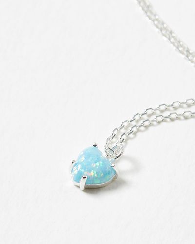 Oliver Bonas Aqua Stone Heart Charm Pendant Necklace - White