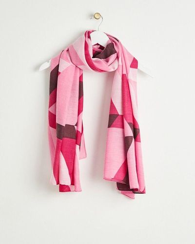 Oliver Bonas Abstract Geometric Lightweight Scarf - Red