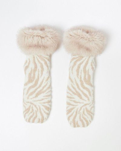 Oliver Bonas Zebra Stripes Slipper Socks - Natural