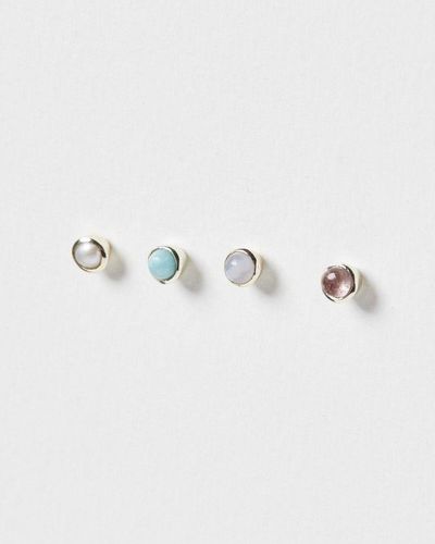 Oliver Bonas Oriana Stone Inlay Gold Plated Mixed Shape Stud Earrings Pack Of Four - Multicolor
