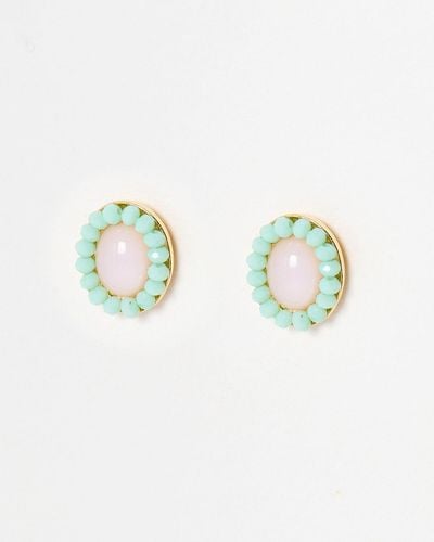 Oliver Bonas Wisteria Mint & Lilac Beaded Oval Stud Earrings - Blue