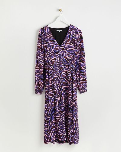 Oliver Bonas Abstract Animal Print Purple Midi Dress, Size 6
