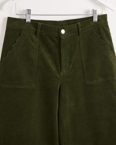 Oliver Bonas Olive Wide Leg Scalloped Pocket Corduroy Pants - Green