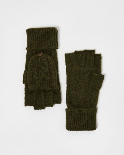 Oliver Bonas Khaki Cable Knitted Fingerless Gloves - Green