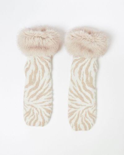 Oliver Bonas Zebra Stripes White Slipper Socks, Size Small/medium