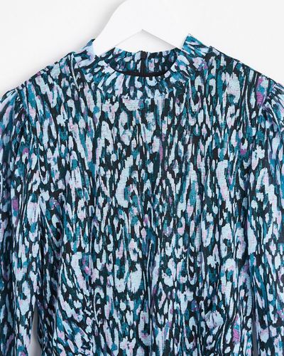 Oliver Bonas Texture Print Mesh Midi Dress - Blue