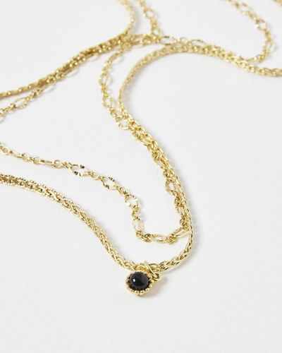 Oliver Bonas Calla Onyx Gold Plated Layered Pendant Necklace - White