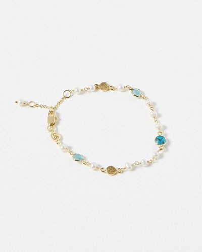 Oliver Bonas Eartha Aqua Calci, Copper Turquoise & Pearl Gold Plated Chain Bracelet - Blue