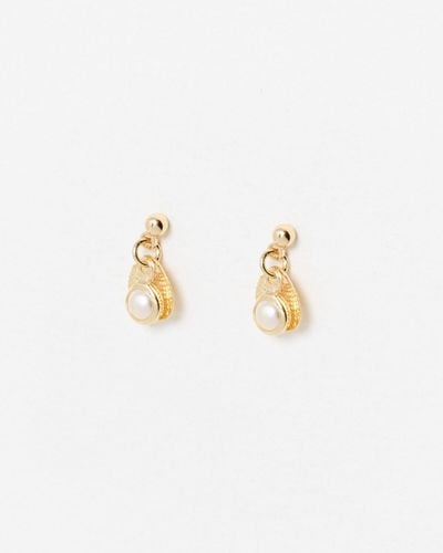 Oliver Bonas Hama Shell Gold Stud Earrings - White