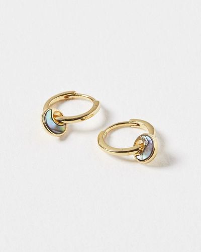 Oliver Bonas Lottie Curved Abalone Shell Inlay Disk Drop Gold Plated Huggie Earrings - Metallic