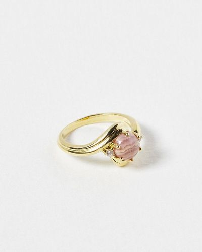 Oliver Bonas Daphne Rhodochrosite Curved Detail Gold Plated Ring - White