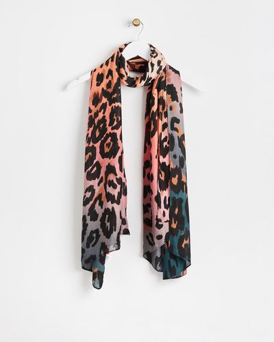 Oliver Bonas Animal Print Ombre Pink Lightweight Scarf - White