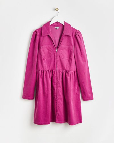 Oliver Bonas Corduroy Mini Shirt Dress, Size 14 - Pink