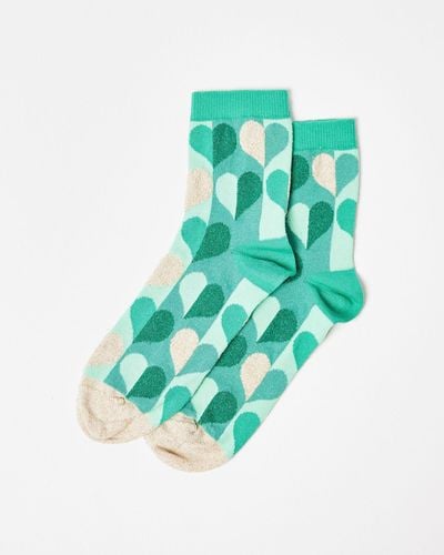 Oliver Bonas Heart Glitter Ankle Socks - Green