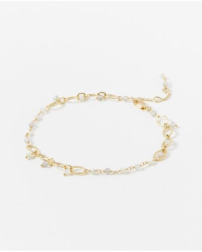 Oliver Bonas Assana Mother Of Pearl Oval Plated Anklet - White