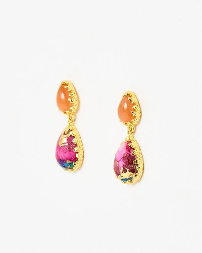 Oliver Bonas Ada Copper Turquoise & Peach Moonstone Statement Earrings - White