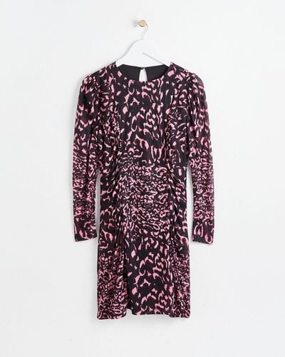Oliver Bonas Warped Leo Animal Print Purple Mesh Mini Dress, Size 8