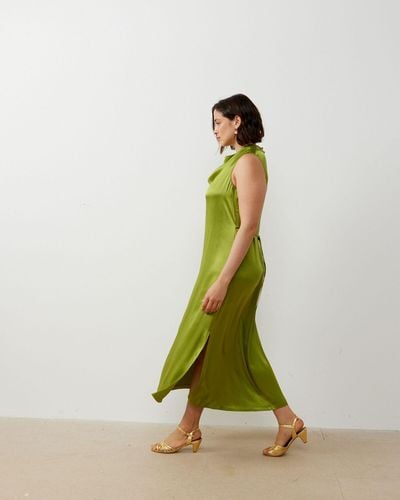 Oliver Bonas Satin Cowl Neck Midi Dress, Size 6 - Green