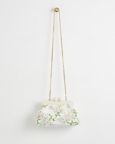 Oliver Bonas Via Soft Pearl Floral White Clutch Bag