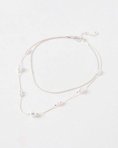 Oliver Bonas Mara Faux Pearl Silver Layered Necklace - White