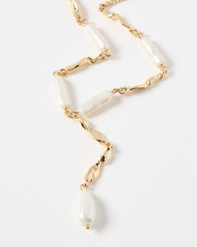 Oliver Bonas Aalto Textured Bar & Faux Pearl Long Necklace - White