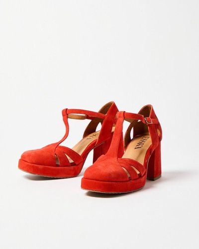 Oliver Bonas Esska Chaza Suede Platform Heeled Sandals - Red