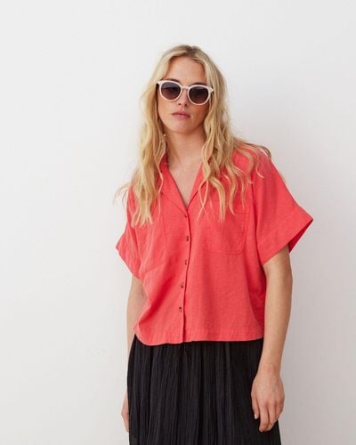 Oliver Bonas Coral Orange Linen Blend Boxy Shirt, Size 6 - Red
