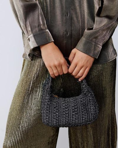 Oliver Bonas Metallic Knitted Crossbody Clutch Bag - Black