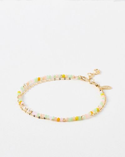 Oliver Bonas Cove Pastel Beaded Faux Pearl Layered Anklet - Natural